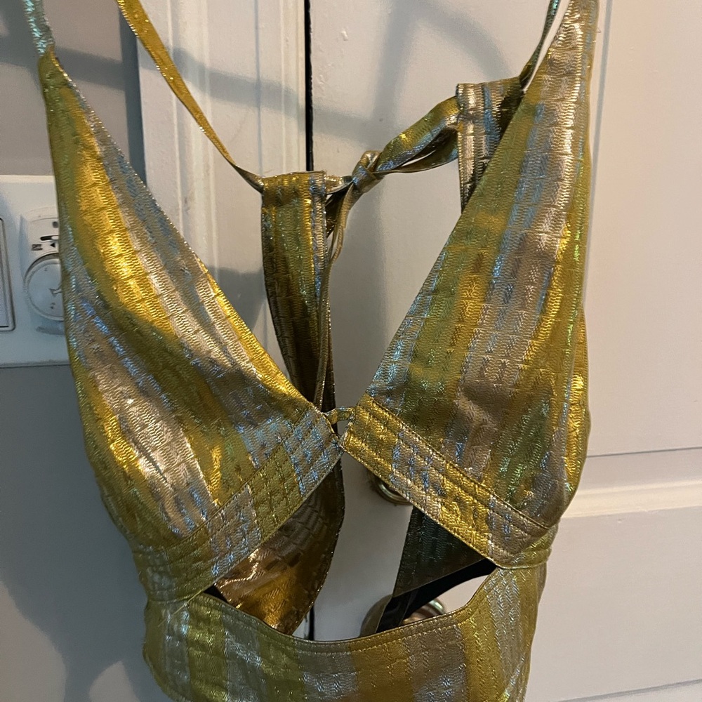 Ramy Brook, Metallic Gold and Silver Strappy Cropped Top NWOT